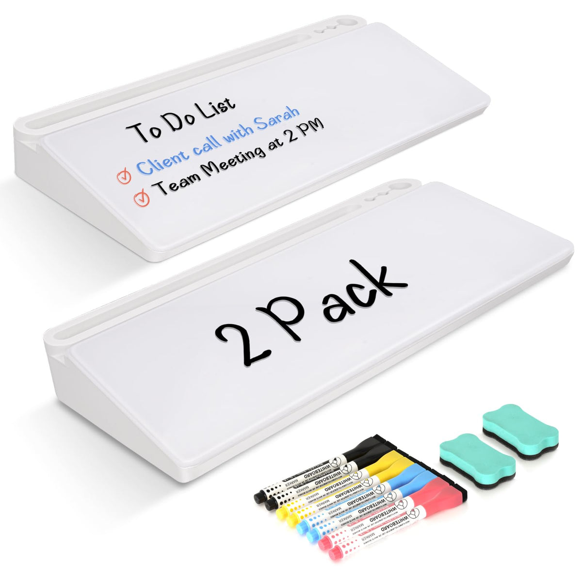 Desktop Glass Whiteboard with Storage, Desk Dry Erase White Board Black