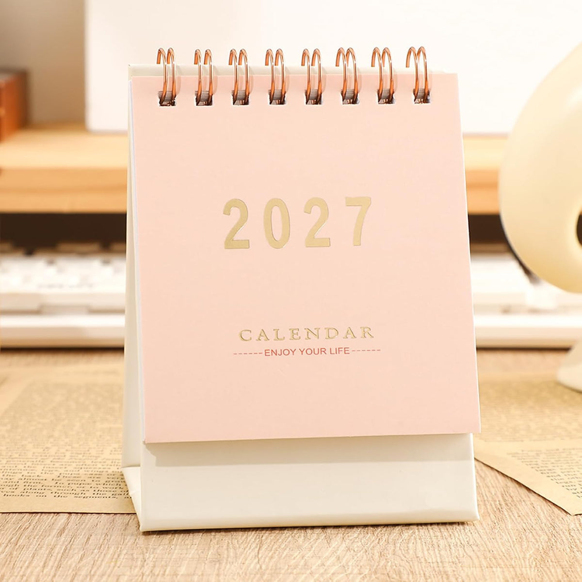 Mini Desk Calendar 2026-2027 - Standing Flip Monthy Small Desktop Calendar Runs from July 2026 to Dec 2027-250 GSM Thick Paper Twin-Wire Binding for for Home School, or Office (Pink)