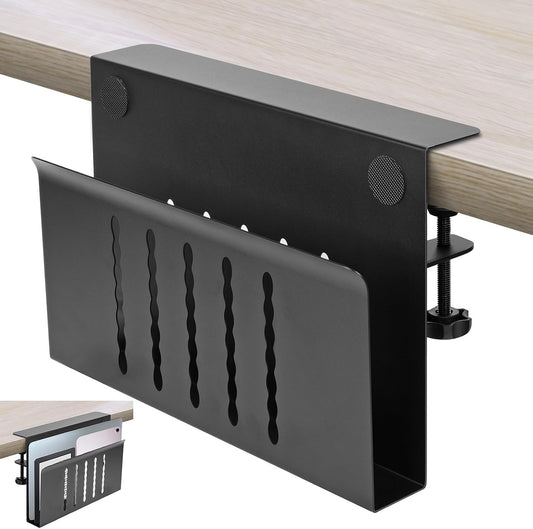 Desk Side Storage, Under Desk Storage, No Drill Steel Hanging Desk Organizer, Laptop Holder, Table Hanging Storages Holder for Office & Home (Black)