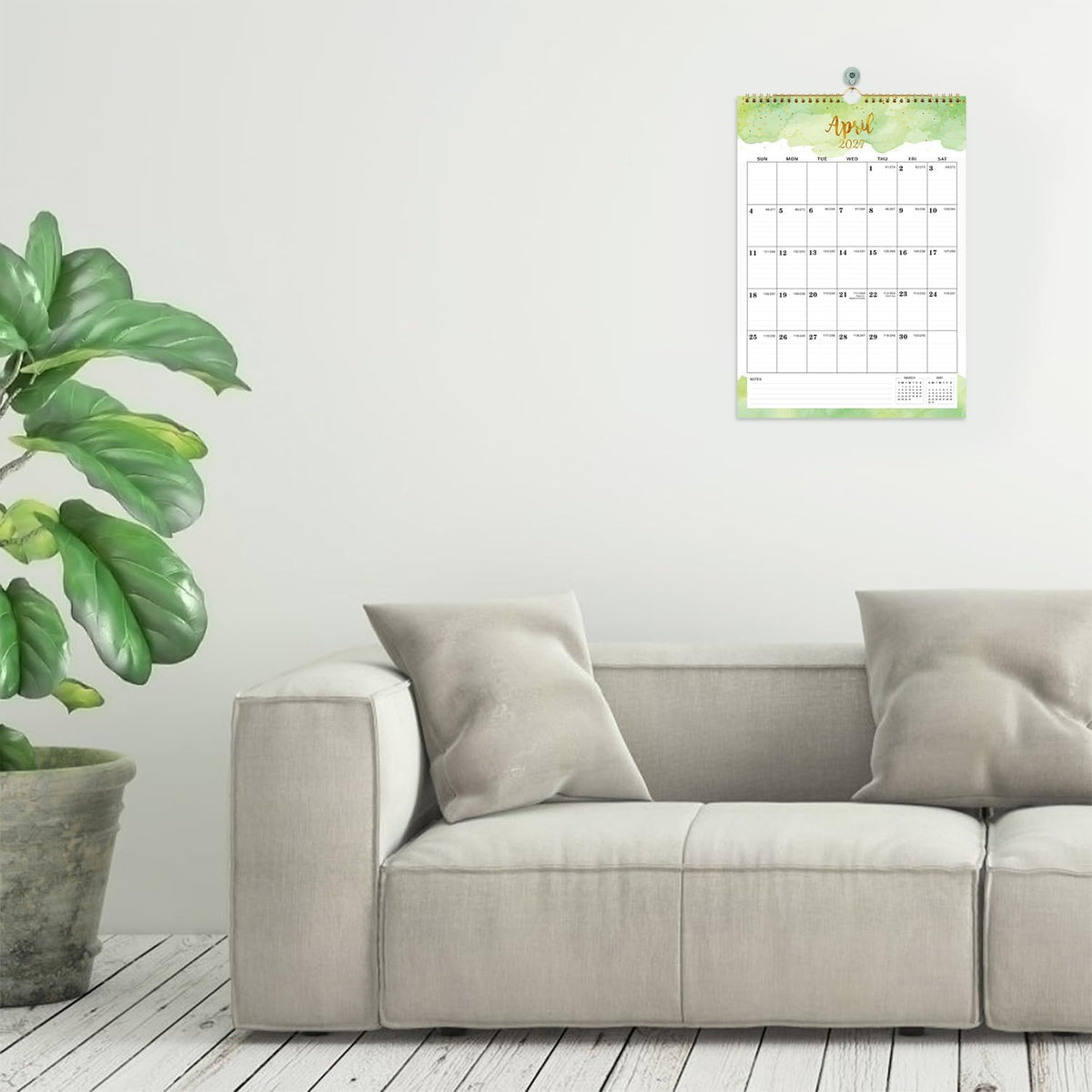 2027 Calendar - 2027 Wall Calendar, Jan 2027 - Dec 2027, 12" x 17", 12 Months Calendar, Twin-Wire Binding, Hanging Hook, Blocks and Julian Dates - Colorful Waterink