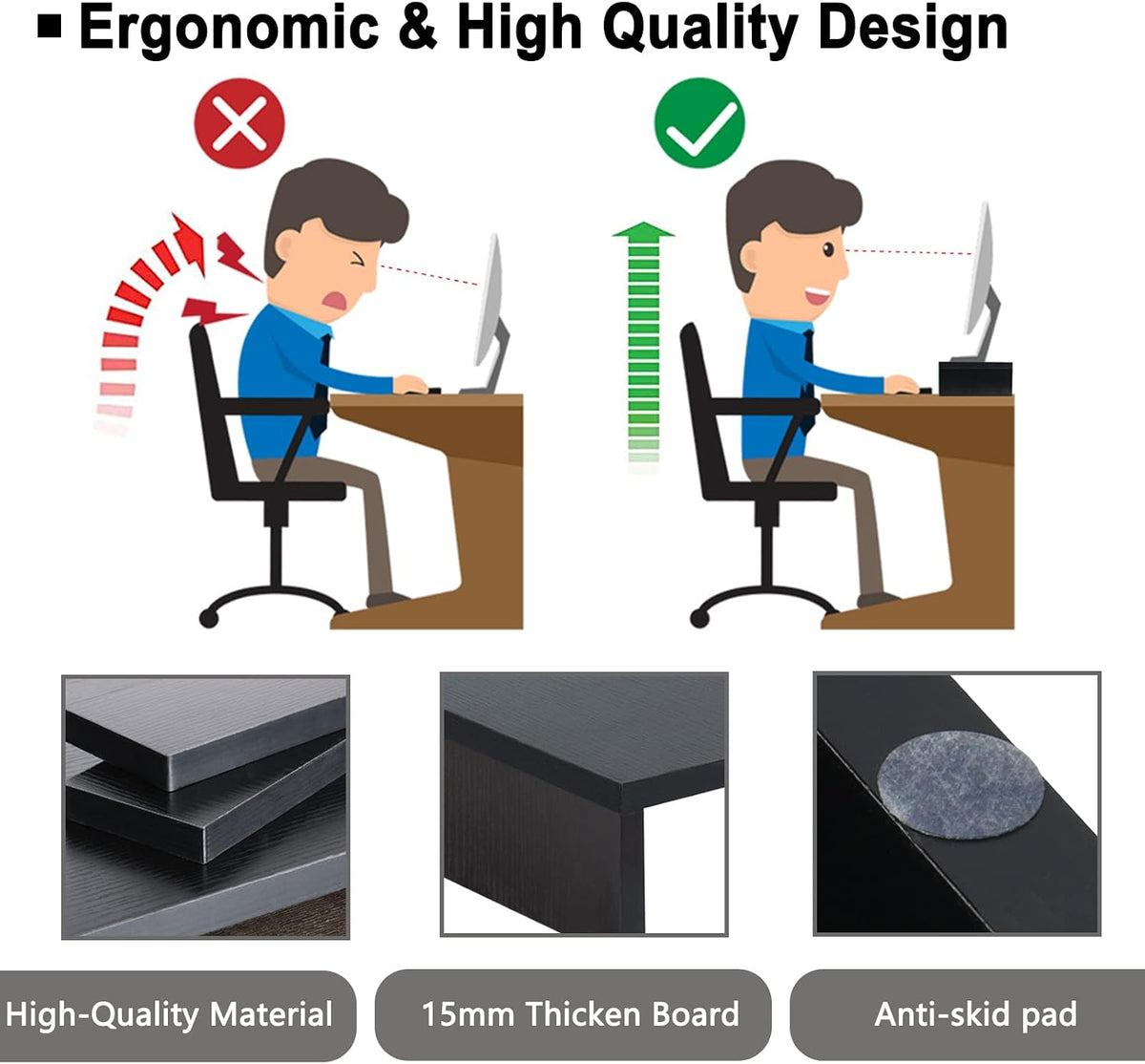TEAMIX 2-Pack Monitor Stand Riser 20 inch, Wood Desk Computer Shelf, Black
