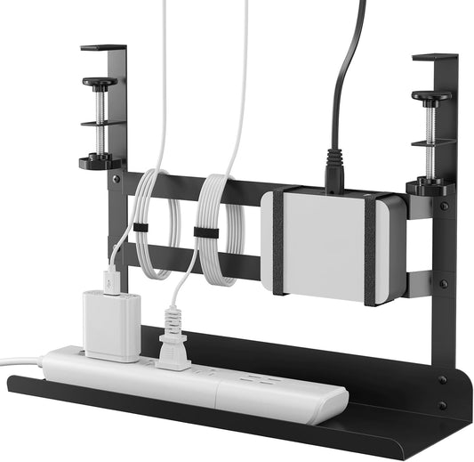 Yecaye Metal Under Desk Cable Management Tray, Clamp-On Desk Shelf
