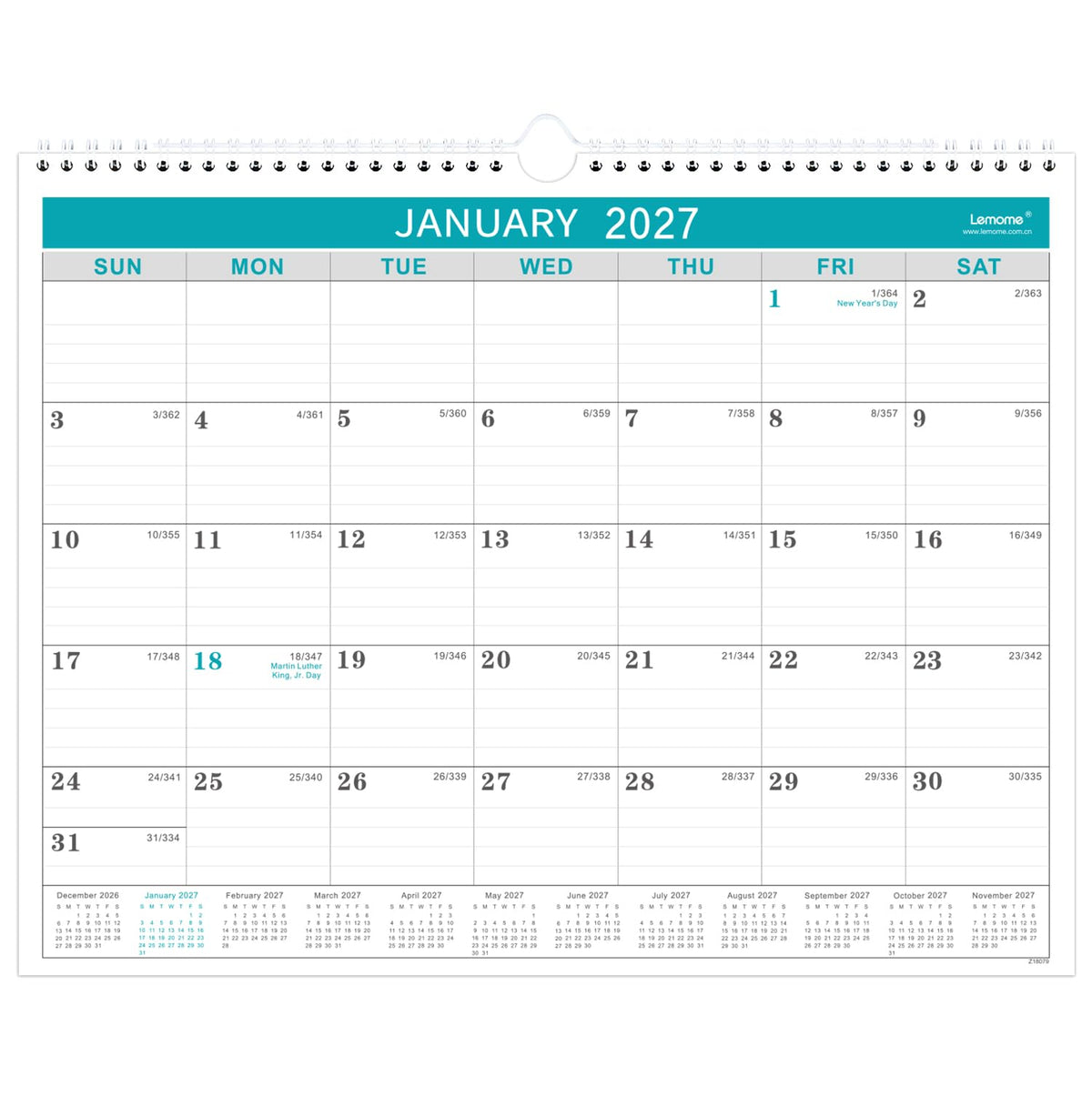 Calendar 2027, 12 Months from January 2027 to December 2027