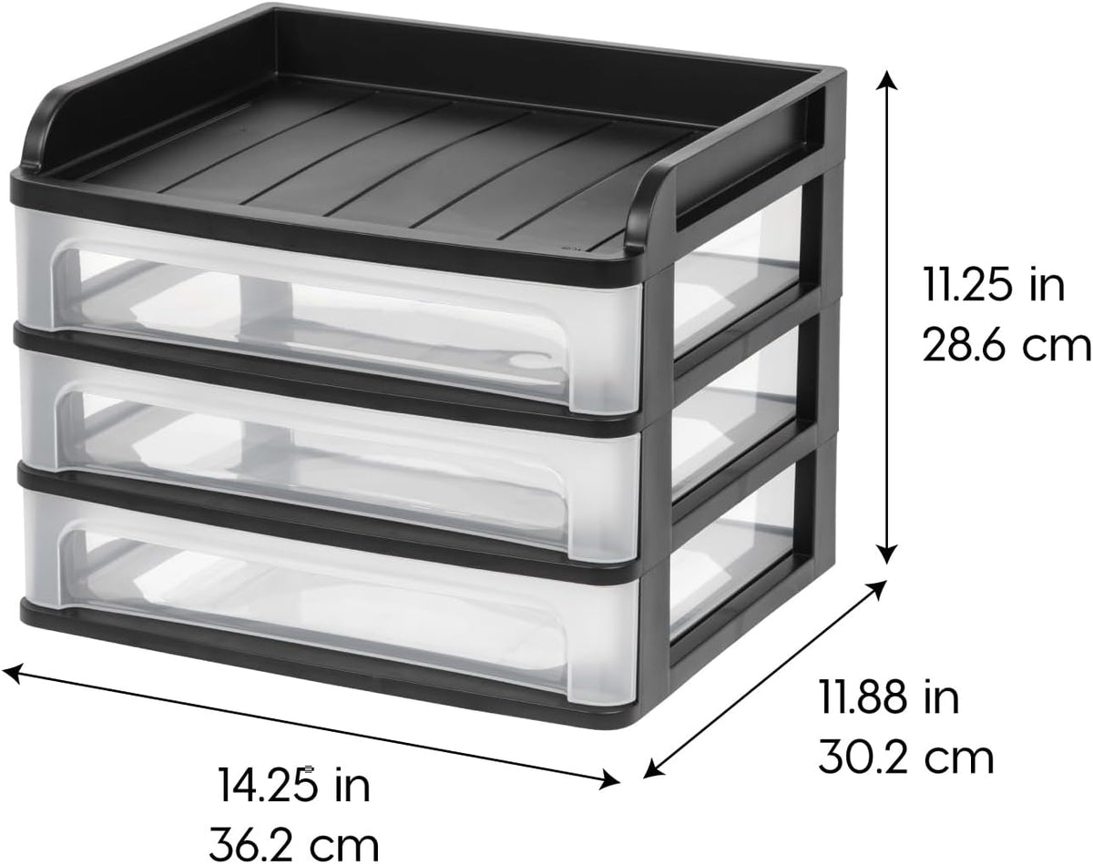 IRIS USA 3-Drawer Medium Desktop Organizer with Paper Tray, Black