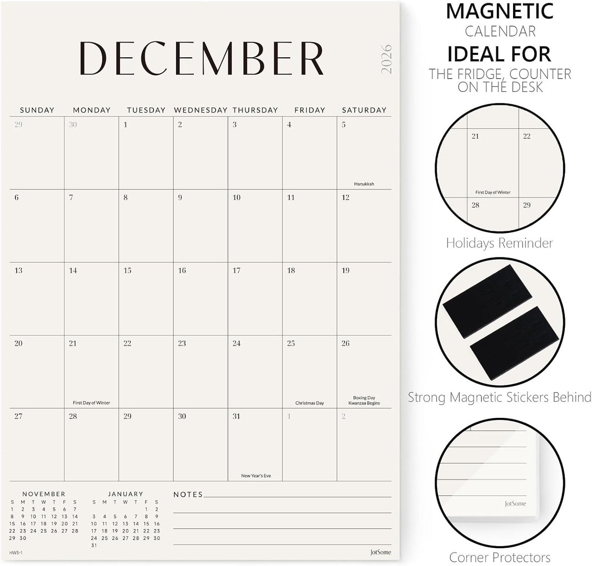 Jotsome Magnetic Calendar for Refrigerator 2026-2027