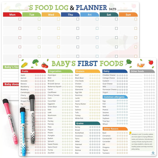 Baby's First Foods Tracker Fridge Magnet, Magnetic Meal Planner Checklist, Daily Food Log, Strong Stickiness on Refrigerators, Baby's Led Weaning Supplies Poster Daily Food Log Meal Planner Checklist 101 Foods Before 1 Checklist Dry Erase