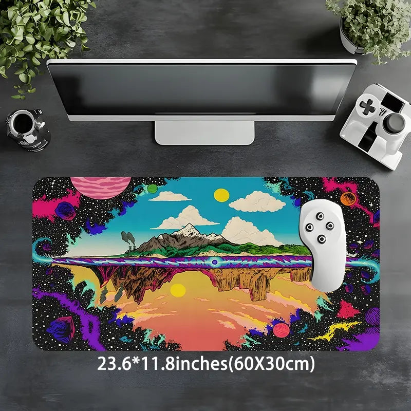 Psychedelic Space Galaxy Trippy Landscape Large Gaming Mouse Pad,Aesthetic Desktop Drotection Pad,Washable Rubber Pad Non-Slip Lock Edge Multi-Size Mouse Pad Suitable For Home Office,Good Gift for Family and Friends