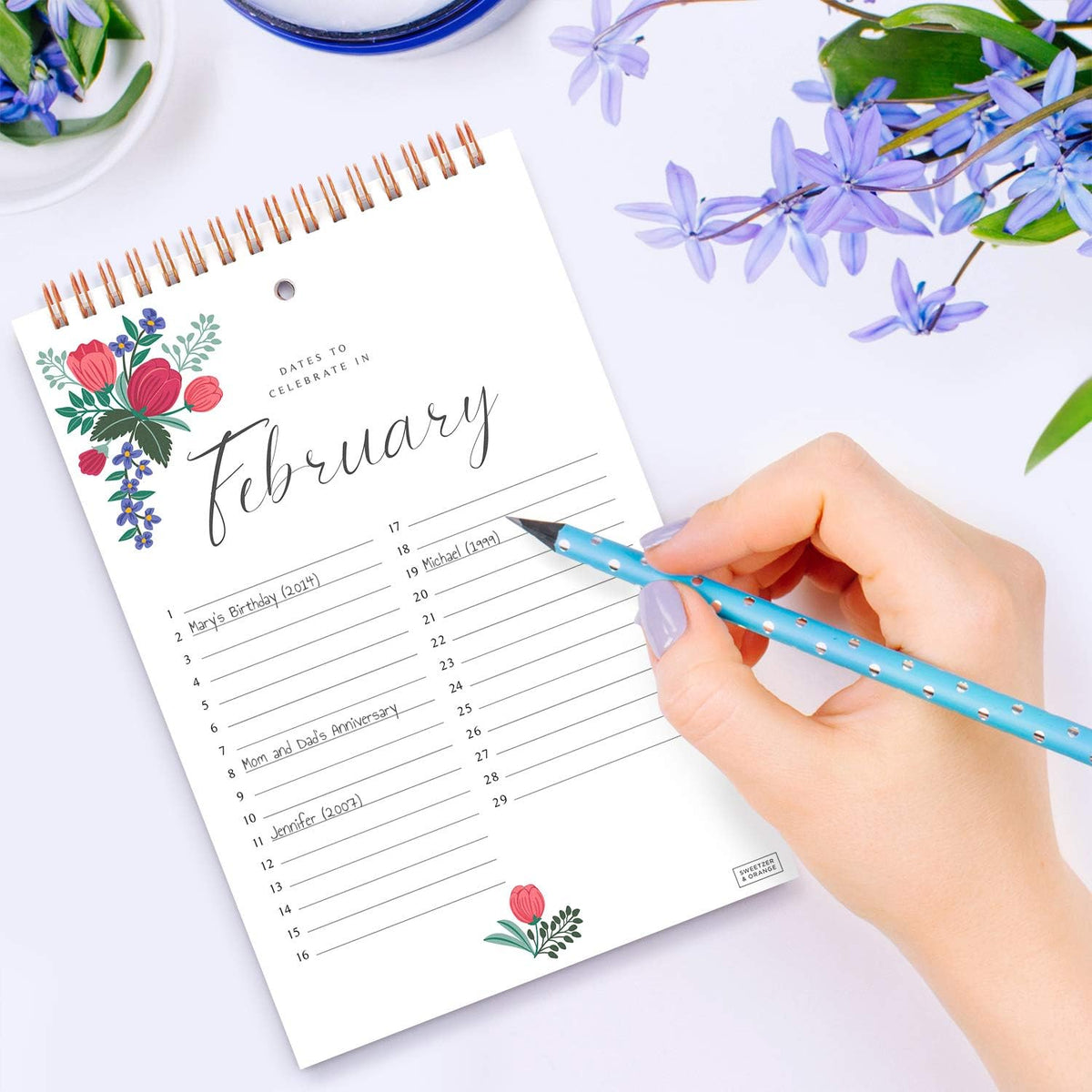 S&O Perpetual Calendar. 12 Month Office or Family Wall Timetable. 6x9” Floral Flip Scheduler Design. Timeless Birthday Calendar Wall Hanging, Anniversary Chart and Monthly Planner
