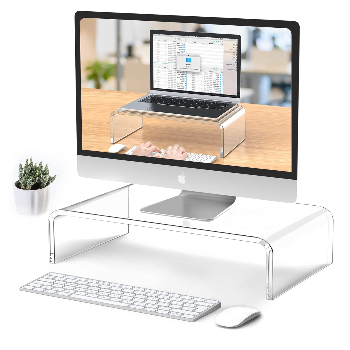 Acrylic Monitor Stand Riser Clear Laptop Stand 2-Tier L16 xW7.5 xH4.7