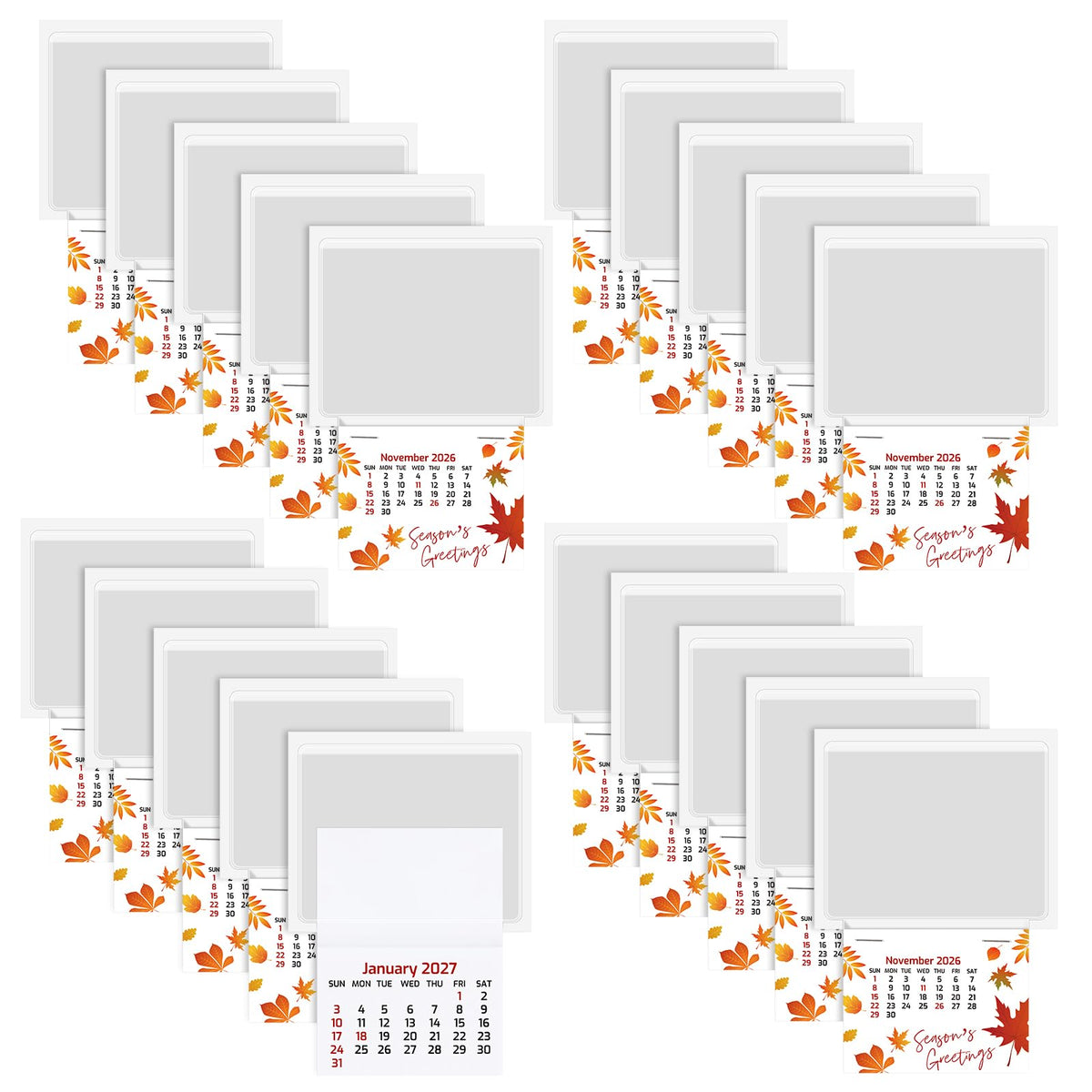 Glenmal 5 Pcs 2027 Peel and Stick Calendar 2-in-1 Car Wall Calendar