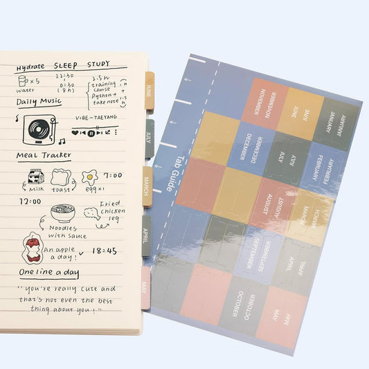 Lumintutu Laminated Planner Monthly Stickers,40 Adhesive Plan Tabs Accessories for Notebooks (2 Sets 12 Month Tabs and 16 Blank Tabs), Hobonichi 2026 Happy Calendar Inserts Set (Morandi)