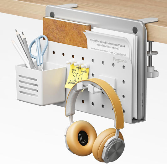 PEGZONE Desk Side Storage Organizer, Fits Flat Edge 0.4" to 2.2", White