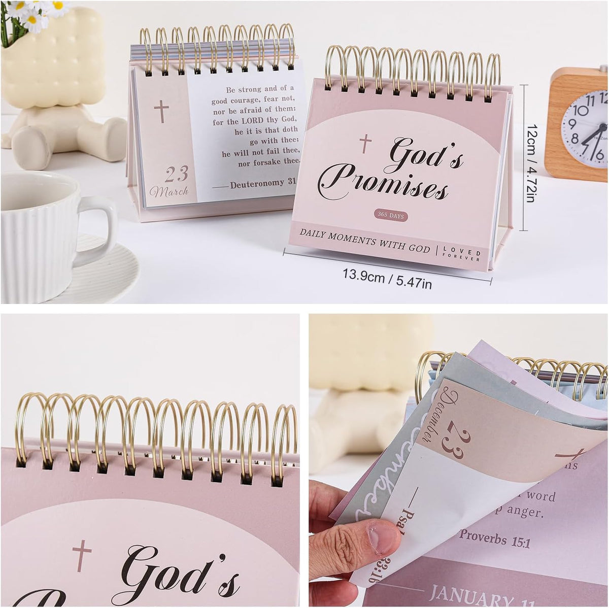 365-Day Inspirational Desk Calendar for Women - Large Coil Bound Motivational Desktop Decorations Calendar with Daily Affirmations - Cute Positive Office Desk Decor Gifts for Women (Beige)