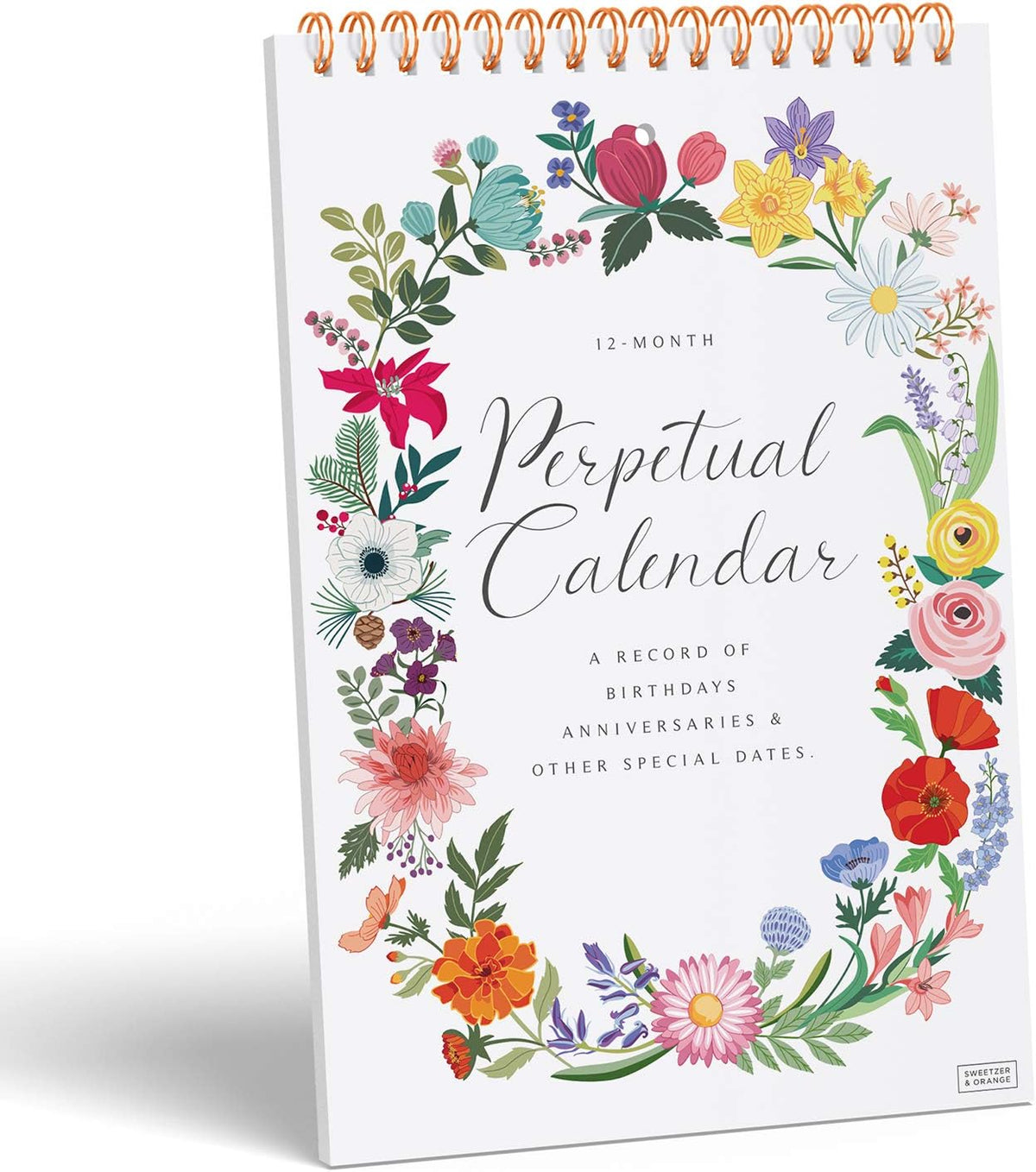 S&O Perpetual Calendar. 12 Month Office or Family Wall Timetable. 6x9” Floral Flip Scheduler Design. Timeless Birthday Calendar Wall Hanging, Anniversary Chart and Monthly Planner
