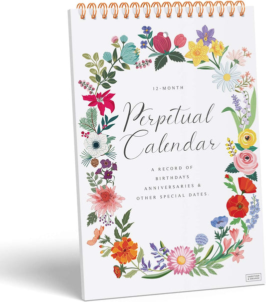 S&O Perpetual Calendar. 12 Month Office or Family Wall Timetable. 6x9” Floral Flip Scheduler Design. Timeless Birthday Calendar Wall Hanging, Anniversary Chart and Monthly Planner