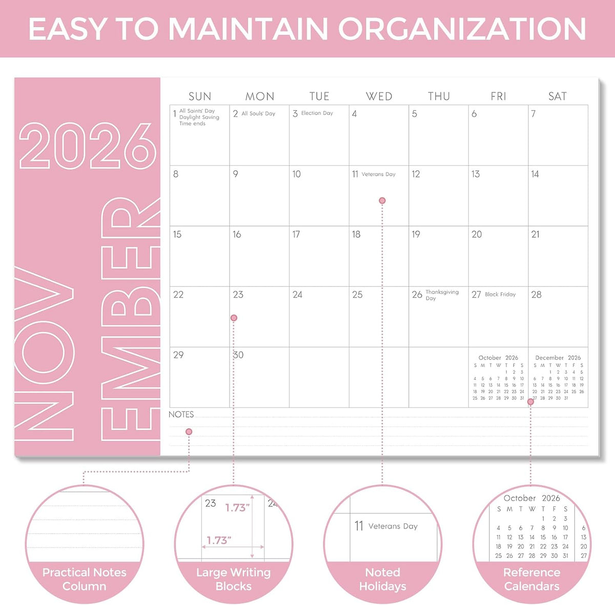 KONVINIT Large Desk Calendar 2026-2027, 20 Months Desk Calendar 2026-11"×17" - Runs From May 2026 Until December 2027, 2026 Desktop Calendar for School, Home & Office Supplies, Morandi
