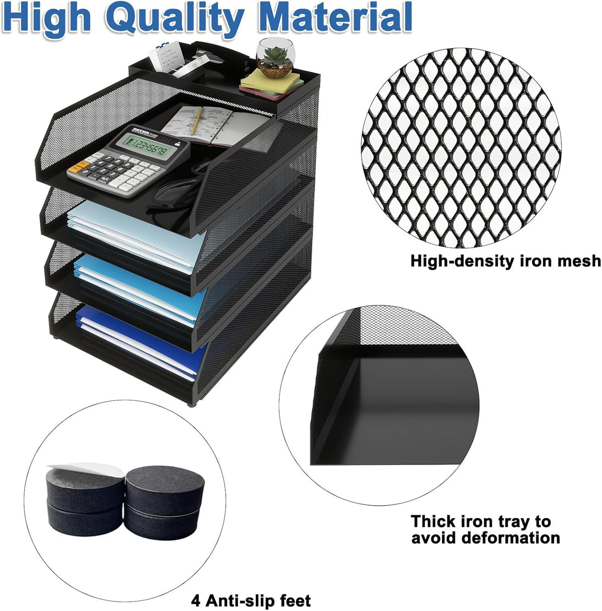Natwind 4-Tier Stackable Metal Mesh Desk Paper Tray Organizer,Black