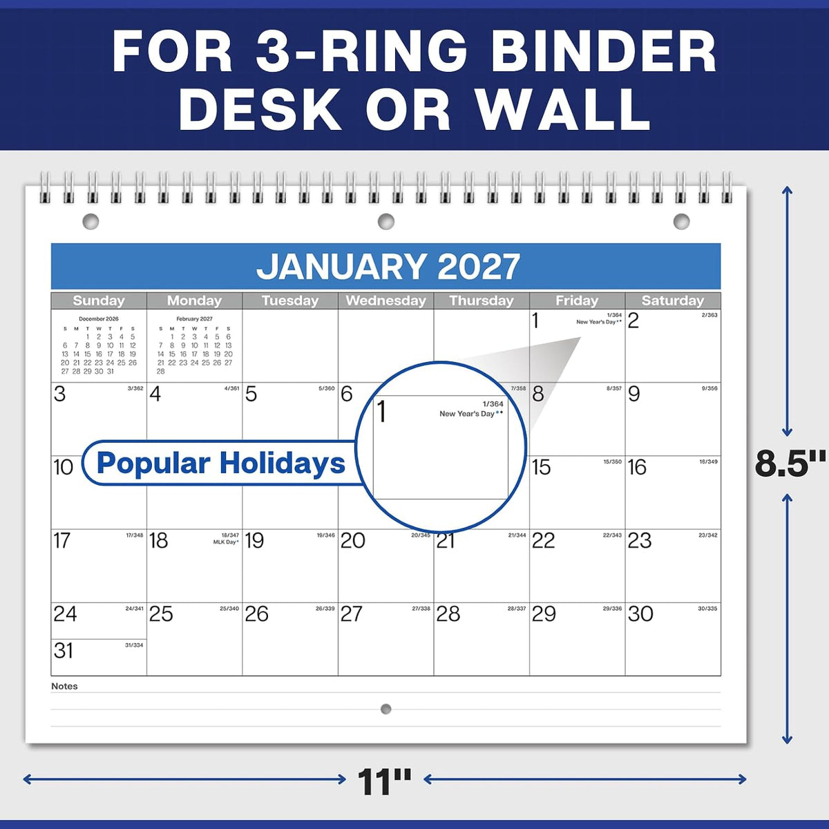 Dunwell 2026-2027 8.5x11 Binder Calendar, 18-Month 3-Hole Planner