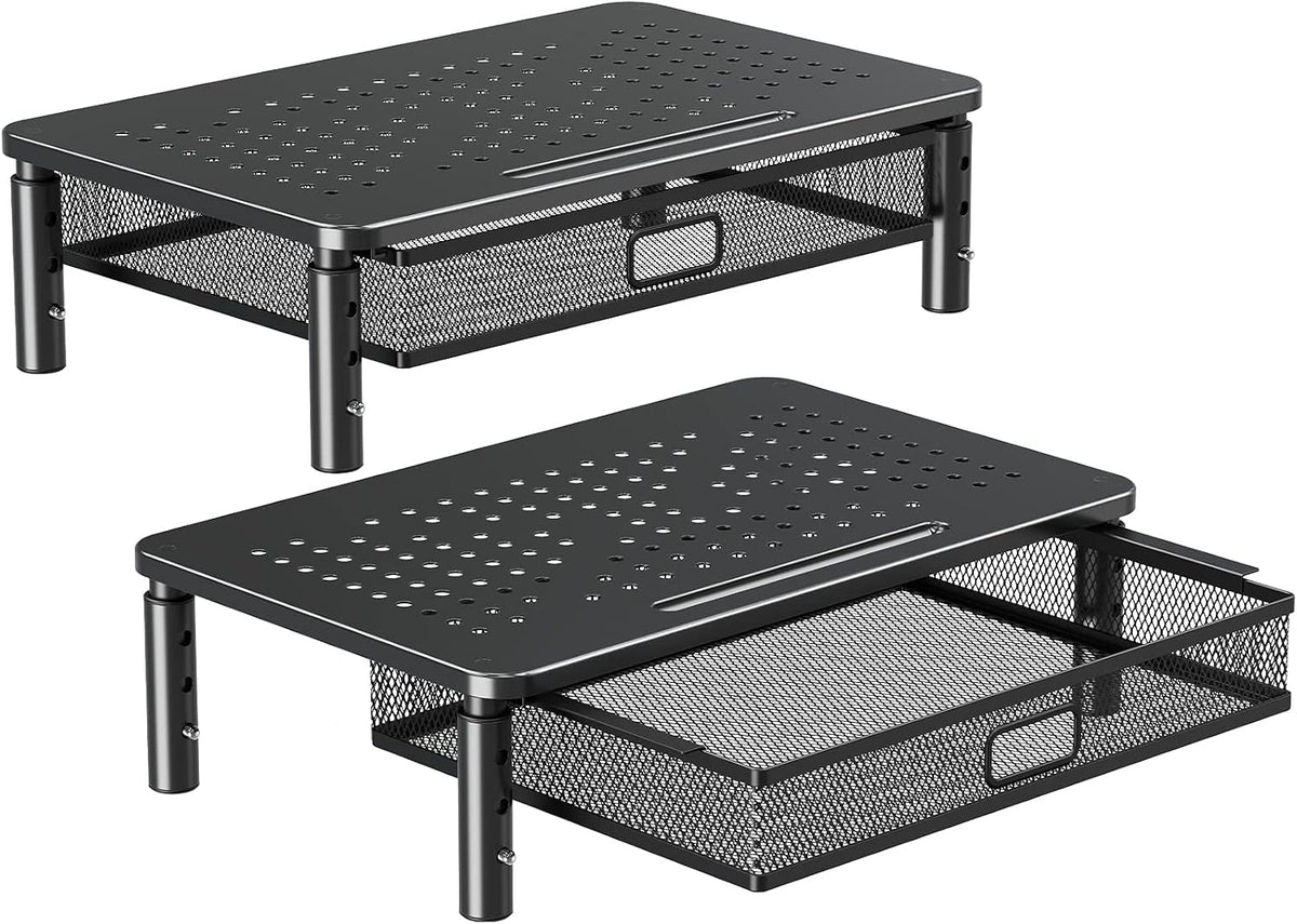 ELIVED 2 Pack Monitor Stand Riser with Metal Drawer, 3 Height Adjustable