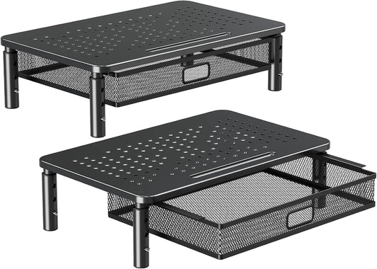 ELIVED 2 Pack Monitor Stand Riser with Metal Drawer, 3 Height Adjustable