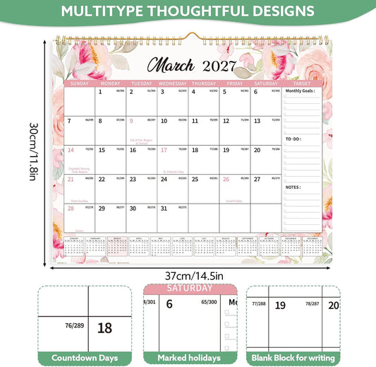2026-2027 Wall Calendar, 14.5" x 11.8" 18 Month Green Leaves