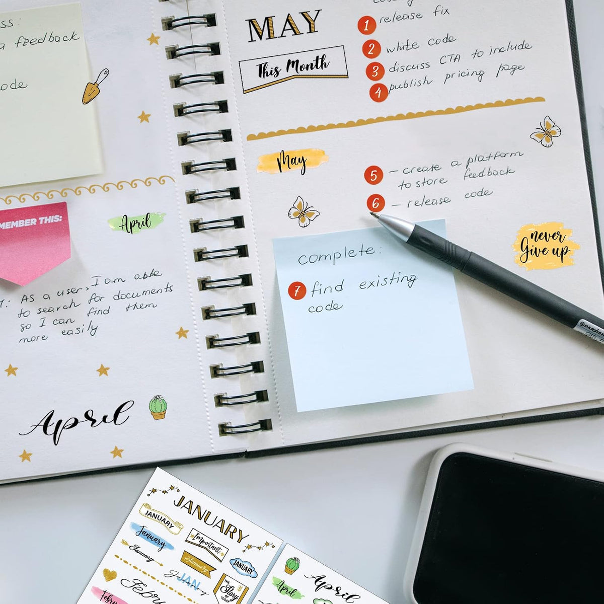 Eersida 16 Sheets Calendar Date Number Stickers for Planners Calendar Tabs
