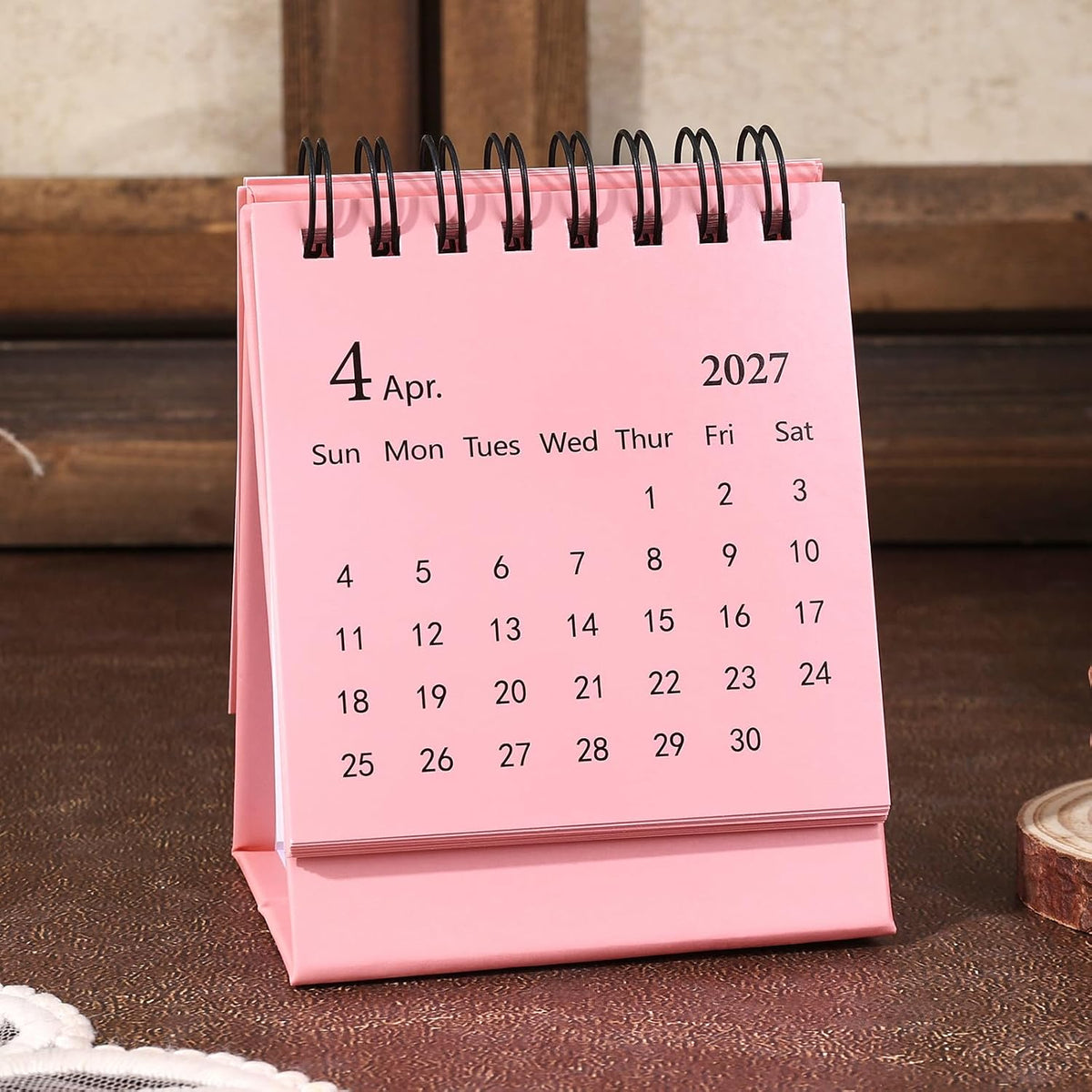 Mini Desk Calendar 2027-2028 - Jan 2027 to June 2028 Small Desktop Calendar Mini Daily Schedule Thick Paper Twin-Wire Binding with Stickers for Home Office School (Mini Pink)
