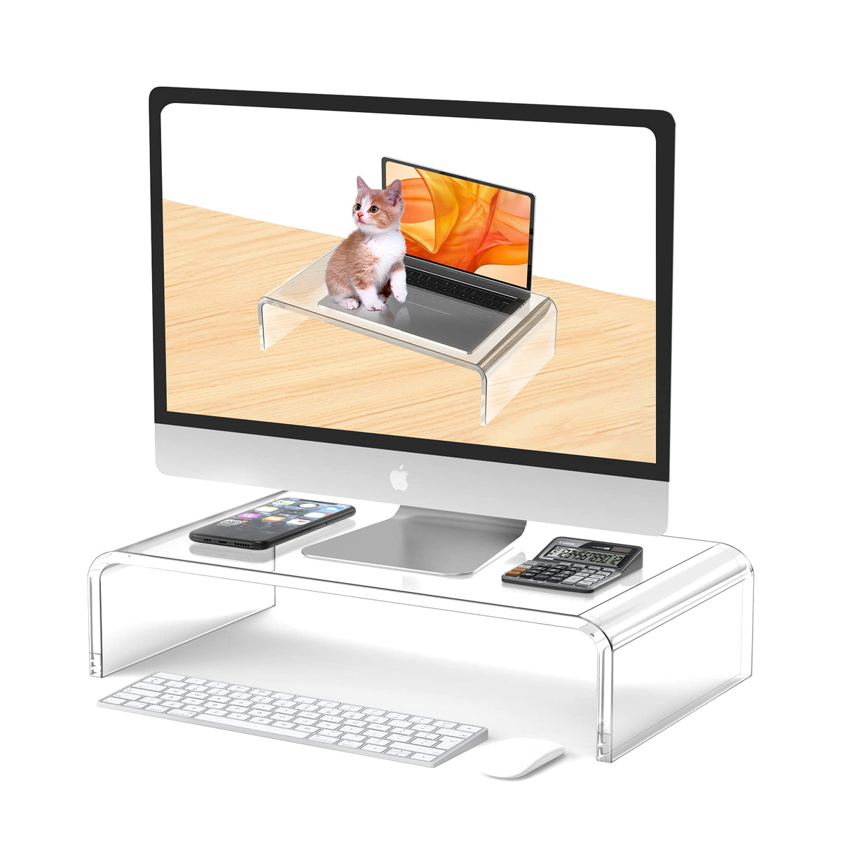Acrylic Monitor Stand Riser Clear Laptop Stand 2-Tier L16 xW7.5 xH4.7