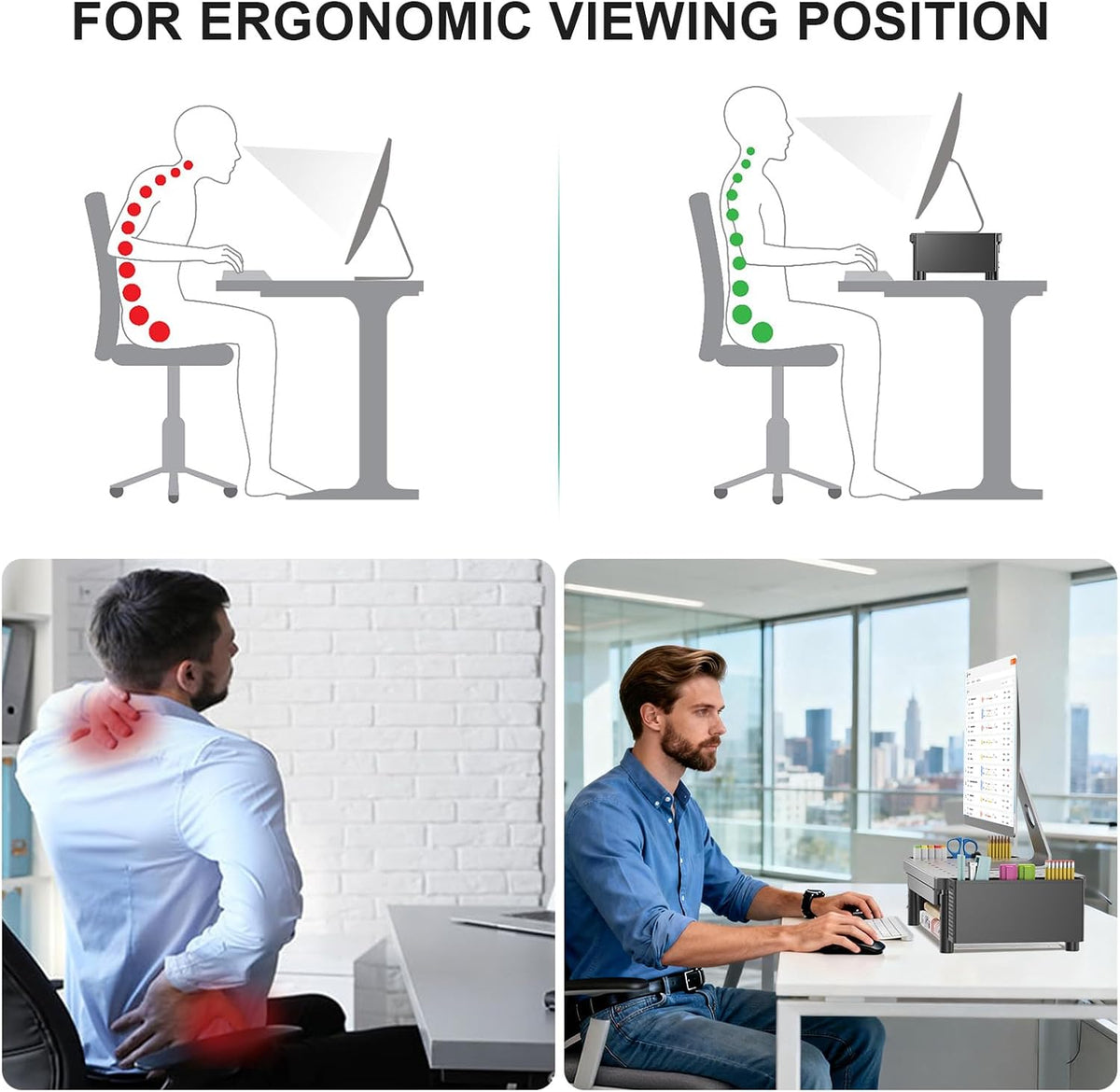 WALI Computer Monitor Stand with Storage and Pen Holder
