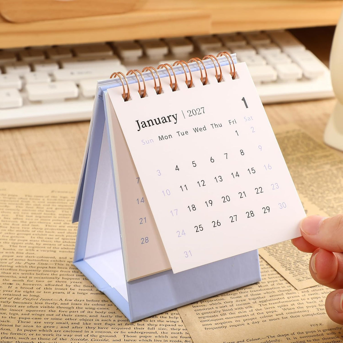 Mini Desk Calendar 2026-2027 - Runs From July 2026 to Dec 2027 Monthy Small Desktop Calendar 250gsm Thick Paper Twin-Wire Binding for Home or Office (Purple)