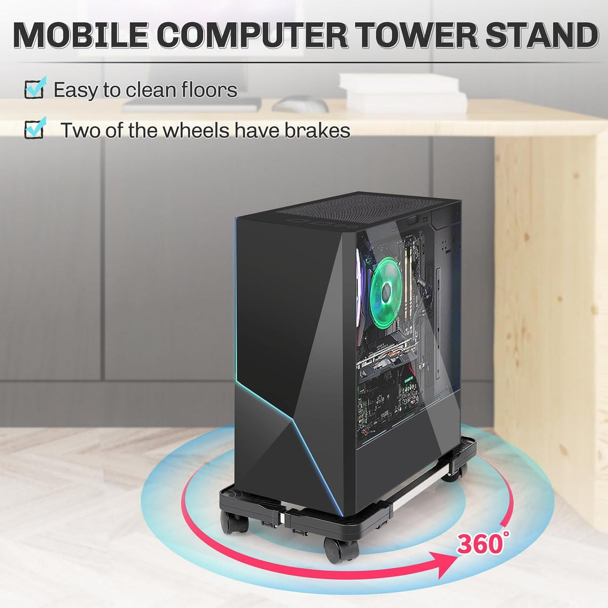 Liitrton Mobile CPU Stand Adjustable Computer Tower Stand Fits Most PC