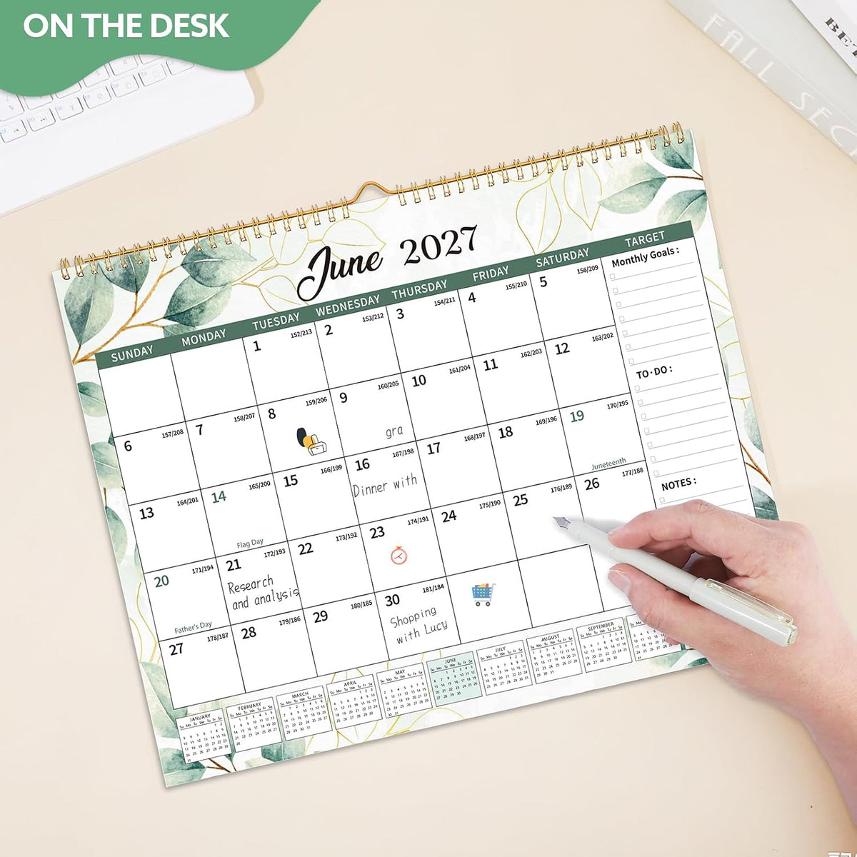 2026-2027 Wall Calendar, 14.5" x 11.8" 18 Month Green Leaves
