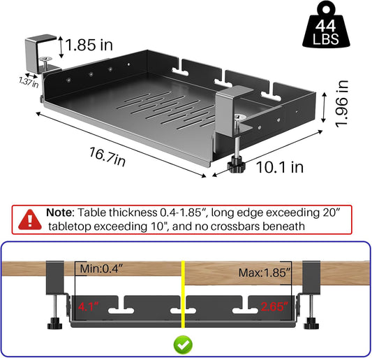 BYMECOST No Drill Under Desk Laptop Mount, Metal Under Desk Storage Shelf