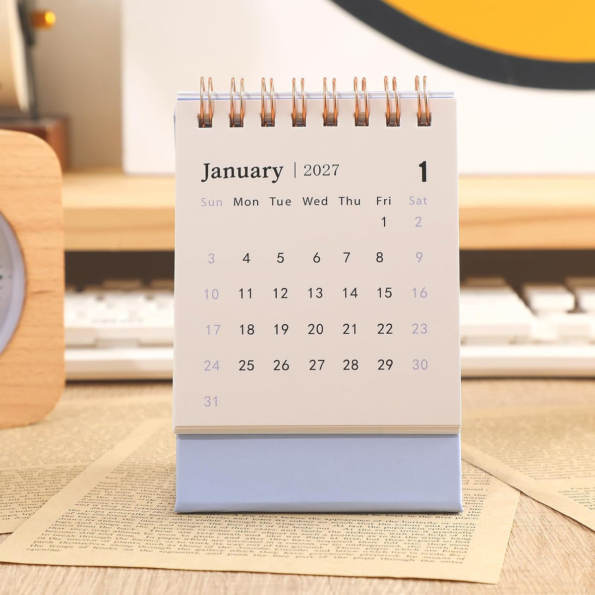 Mini Desk Calendar 2026-2027 - Runs From July 2026 to Dec 2027 Monthy Small Desktop Calendar 250gsm Thick Paper Twin-Wire Binding for Home or Office (Purple)