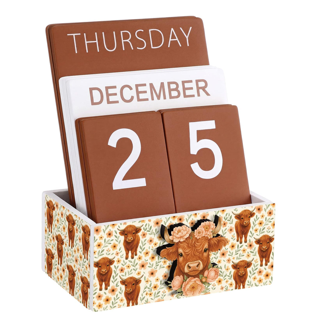 AceOrbit Wildflower Wood Block Perpetual Calendar Coquette Desk Decor