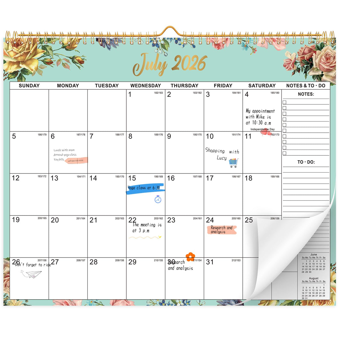 2026-2027 Wall Calendar, 14.5" x 11.8" 18 Month Green Leaves