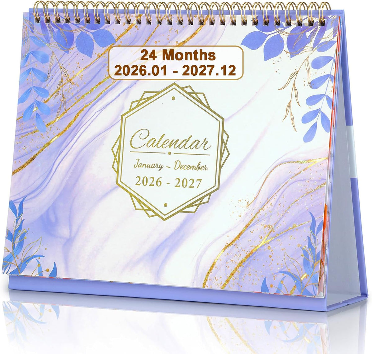 ZEEYUAN Desk Calendar 2026-2027 [Full 2-Years] Small Monthly Desktop Standing Up Flip Calendar 24-Month (Jan.2026- Dec.2027) Cute Office Desk Calendars with Planner for Work Home, 10x8.3inch/ Purple
