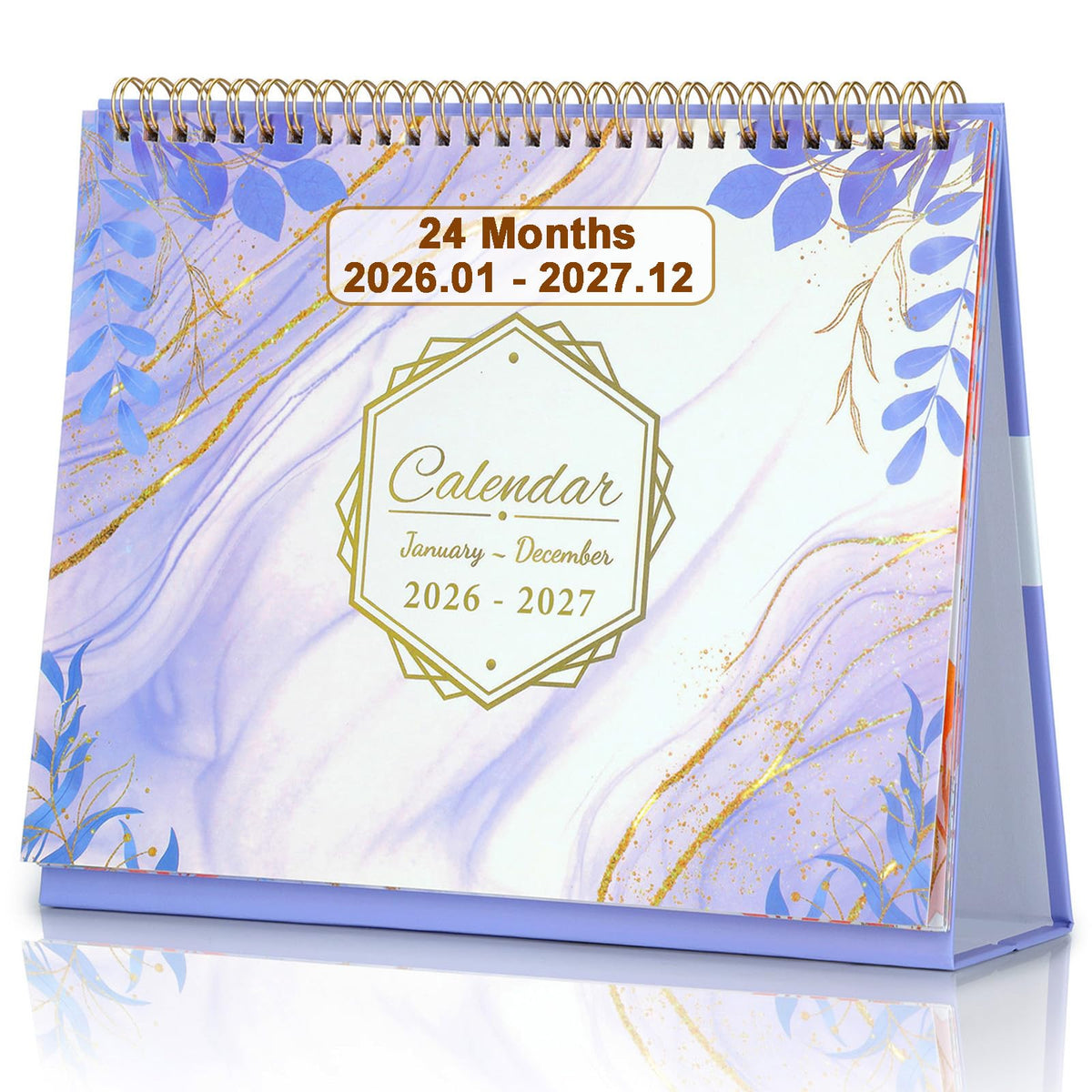 ZEEYUAN Desk Calendar 2026-2027 [Full 2-Years] Small Monthly Desktop Standing Up Flip Calendar 24-Month (Jan.2026- Dec.2027) Cute Office Desk Calendars with Planner for Work Home, 10x8.3inch/ Purple