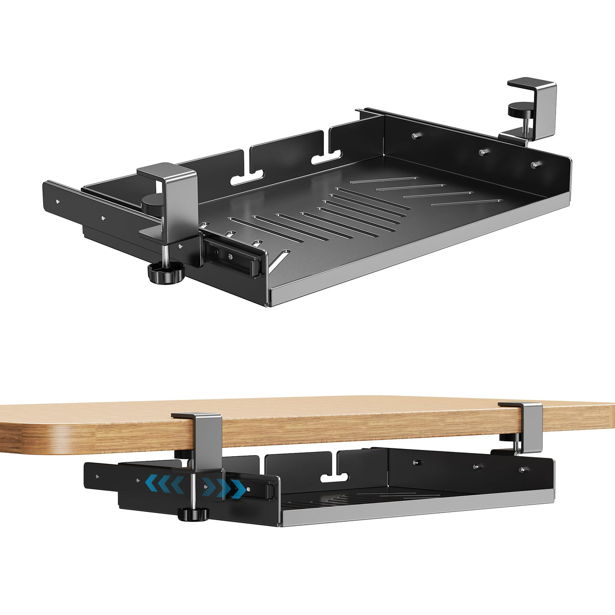 BYMECOST No Drill Under Desk Laptop Mount, Metal Under Desk Storage Shelf