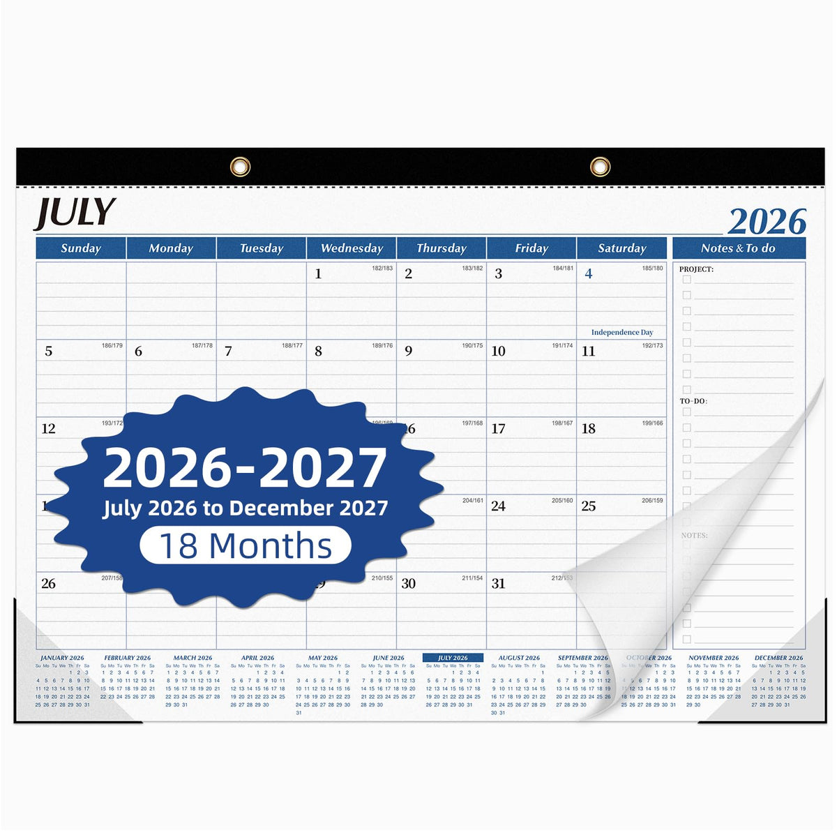 Tcamp Desk Calendar 2026-2027, Jul 2026-Dec 2027, 18-Month, 17" x 12" Large