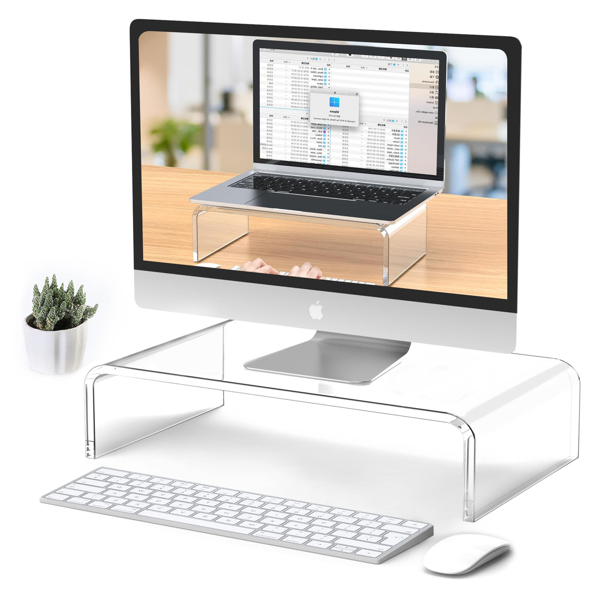 Acrylic Monitor Stand Riser Clear Laptop Stand 2-Tier L16 xW7.5 xH4.7