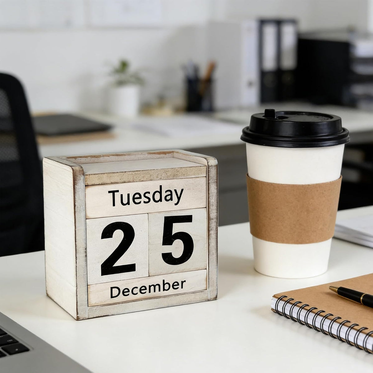 Wooden Perpetual Block Calendar Rustic Retro Desk Calendar for Teachers Students Classroom Office Accessories Farmhouse Entryway Bookshelf Decoration Coffee Table Decor