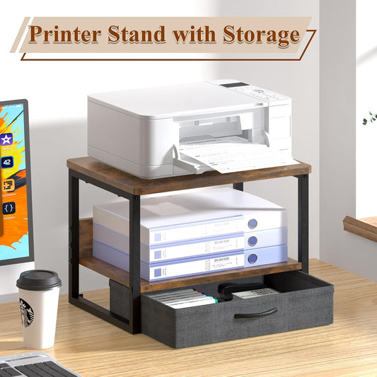 MARTY Desktop Printer Stand with Storage Drawer, Printer Riser for Desk