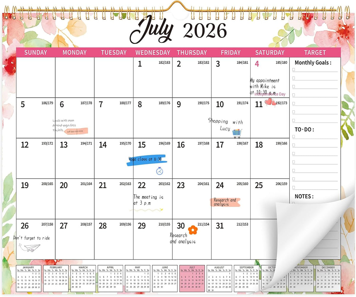 2026-2027 Wall Calendar, 14.5" x 11.8" 18 Month Green Leaves