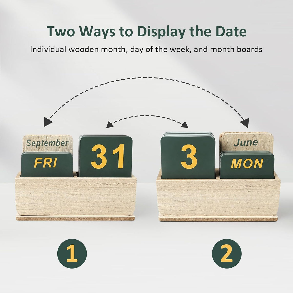 Wooden Block Perpetual Calendar for Desk, Daily Desktop Standing Flip Calendar with Large Display, Modern Farmhouse Aesthetic Desk Accessory for Home Office Decor, Reusable Yearly, Wood Grain