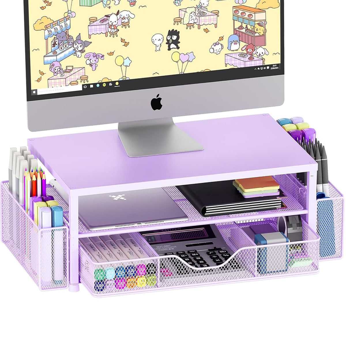 OPNICE Desk Organizer and Accessories, Computer Monitor Stand Riser with Drawer and 2 Pen Holders, Laptop Stand, Office Desk Accessories for Office Supplies, Black