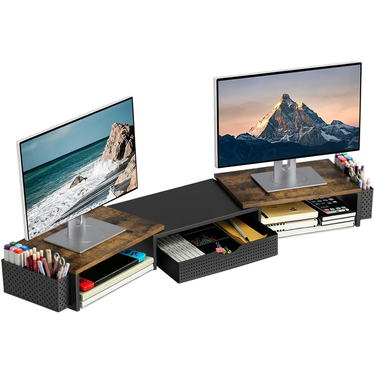 Spacrea Dual Monitor Stand Riser with Drawer and 2 Pen Holders