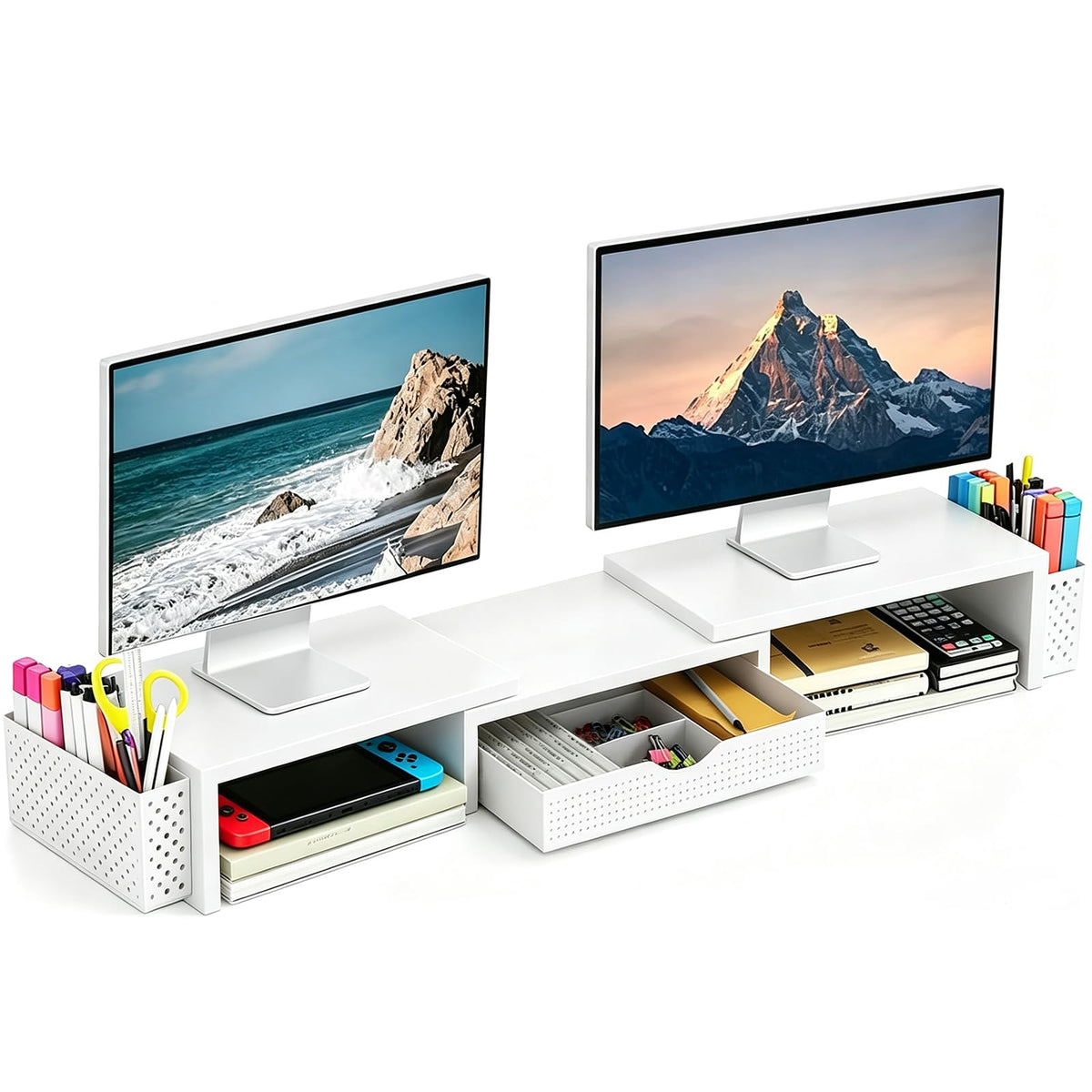 Spacrea Dual Monitor Stand Riser with Drawer and 2 Pen Holders