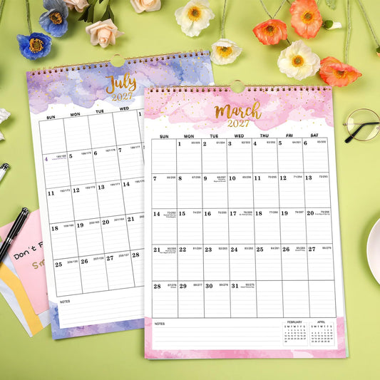 2027 Calendar - 2027 Wall Calendar, Jan 2027 - Dec 2027, 12" x 17", 12 Months Calendar, Twin-Wire Binding, Hanging Hook, Blocks and Julian Dates - Colorful Waterink
