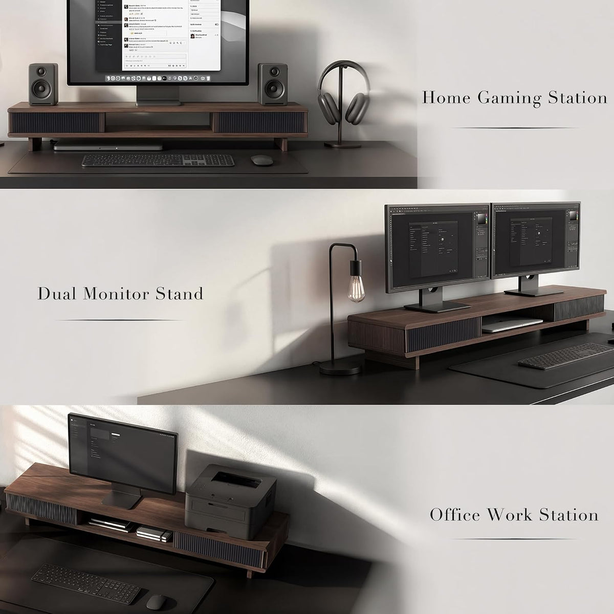 Dual Monitor Stand Riser with Storage Drawer for Desk Organization